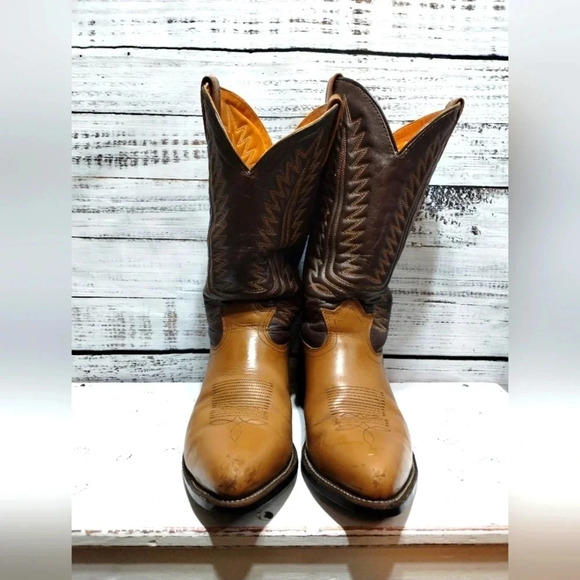 Iron Age Boots in Brown Tan size 9D Vintage Steel Toe Leather Western Two Tone - Picture 3 of 7